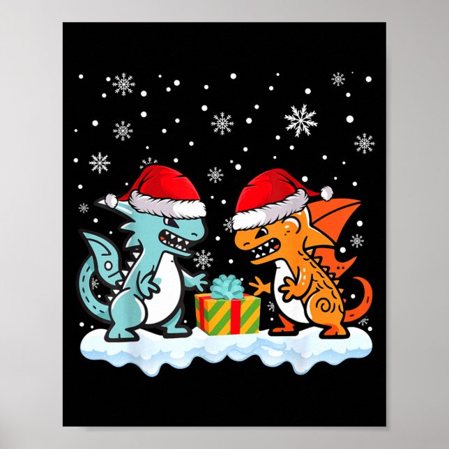 Poster Dragon Santa Hat Mythical Animal Funny Christmas P (Devant)