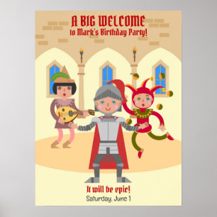 Poster Dragon Slayer Knight Boy fête d'anniversaire