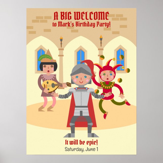 Poster Dragon Slayer Knight Boy fête d'anniversaire (Devant)