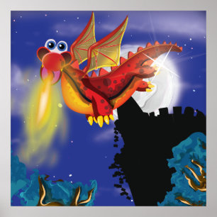 Poster Dragon Soufflant des Flammes