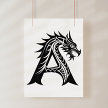 Dragon Styled Letter A, Dragon Alphabet, Monogram