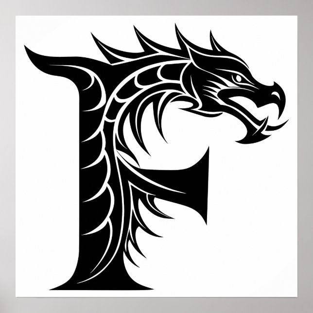 Poster Dragon Styled Letter F, Dragon Alphabet, Monogram (Devant)