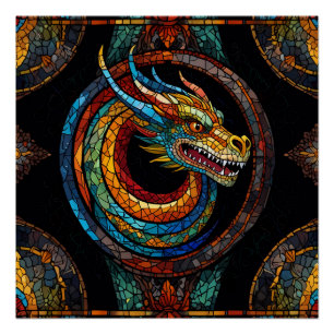Poster Dragon Swirl en mosaïque multicolore