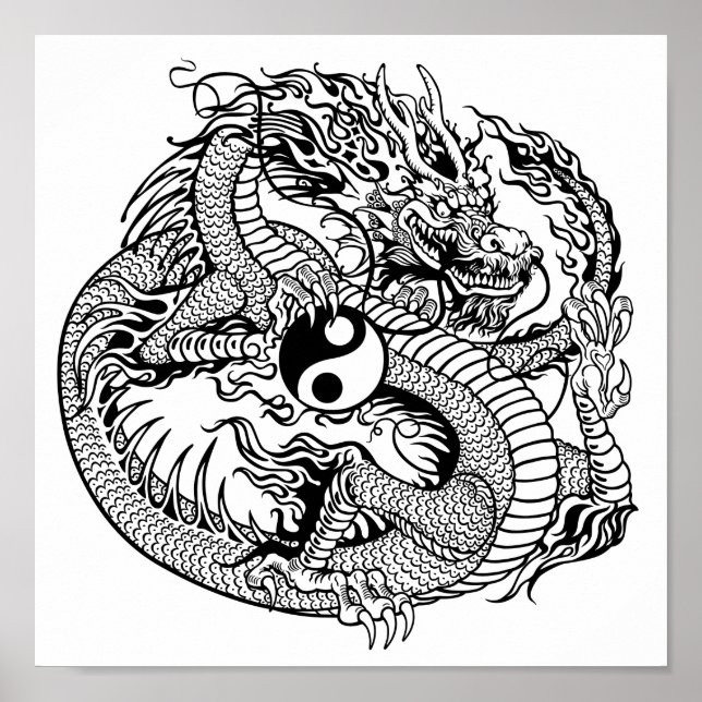 Poster dragon tenant yin yang (Devant)
