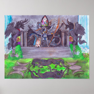 Poster Dragon Unicorn Temple Girl Baby Spell