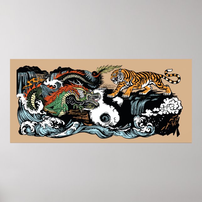 Poster Dragon vert chinois contre Tigre (Devant)
