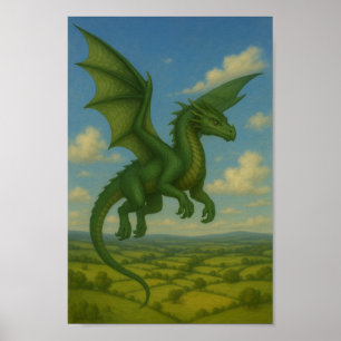 Poster Dragon vert en vol - La fureur de la nature du cie