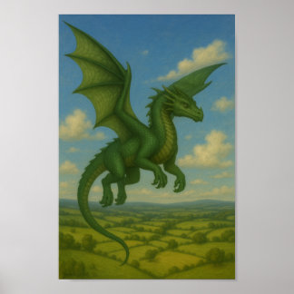 Poster Dragon vert en vol - La fureur de la nature du cie