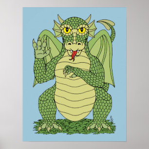 Poster Dragon vert mignon