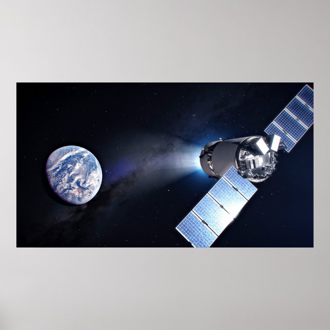Poster Dragon Xl Spacecraft Avec Planète Terre À Distance (Devant)