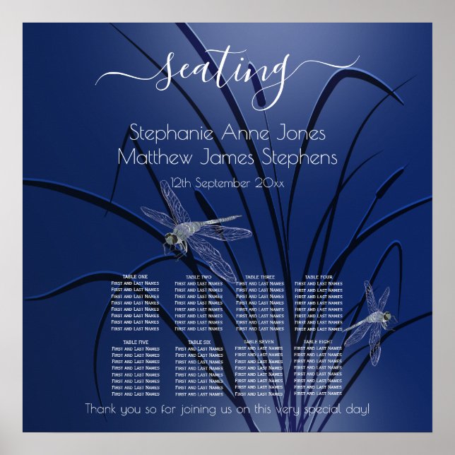 Poster Dragonflies d'aquarelle bleu 8 Table Siège c2 (Devant)