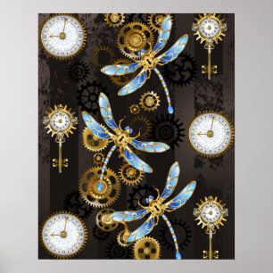 Poster Dragonflies de Steampunk sur arrière - plan rayé
