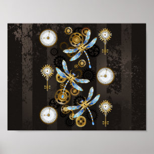 Poster Dragonflies de Steampunk sur arrière - plan rayé b