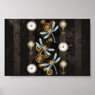 Poster Dragonflies de Steampunk sur arrière - plan rayé b