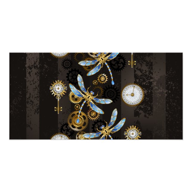Poster Dragonflies de Steampunk sur arrière - plan rayé b (Devant)