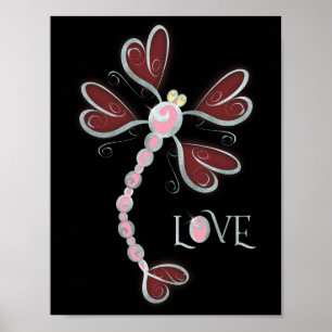 Poster Dragonfly à ailes cardiaques "Love" joli design ar