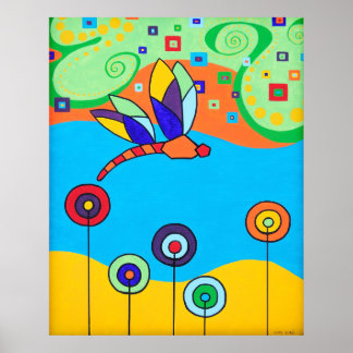 Poster: Dragonfly and Lollipop Flowers Poster