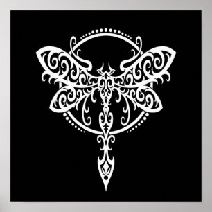 Poster Dragonfly blanche en rotation sur le noir