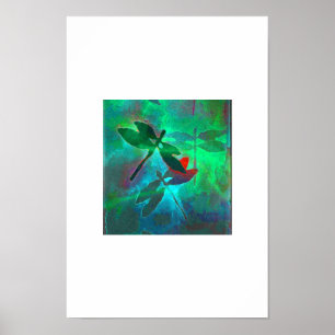 Poster dragonfly dance in green
