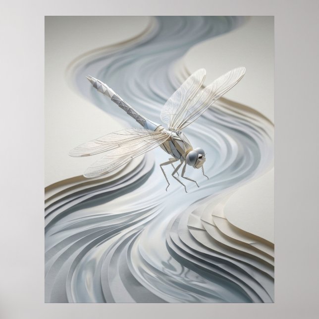 Poster Dragonfly en origami Stream (Devant)