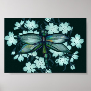 Poster Dragonfly Floral Art libellules fleurs art floral