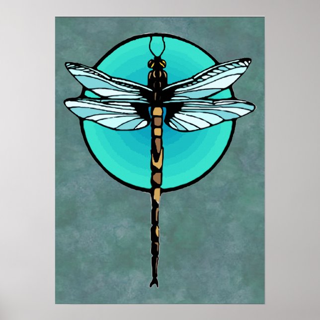 Poster Dragonfly in Turquoise Circle (Devant)