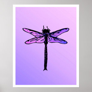 Poster Dragonfly japonaise vintage, améthyste violet