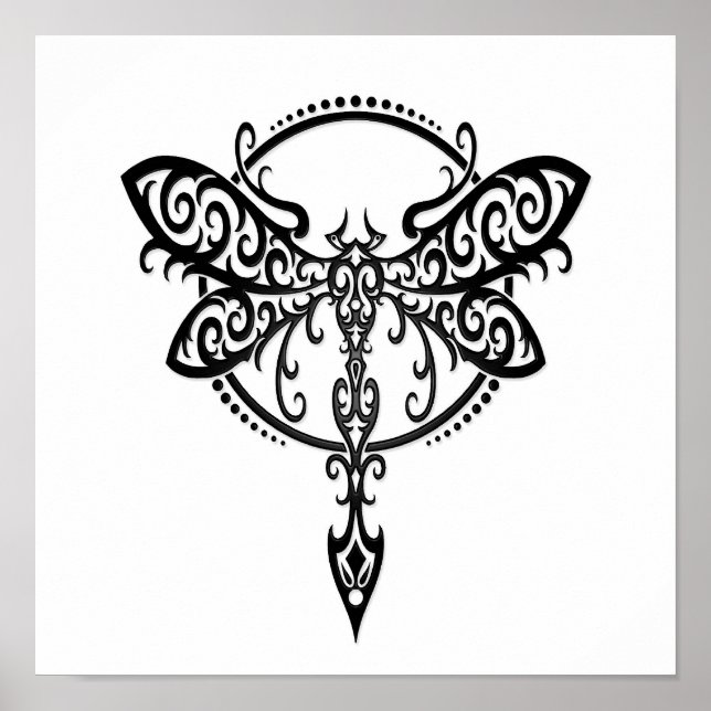 Poster Dragonfly noire en effervescence sur blanc (Devant)