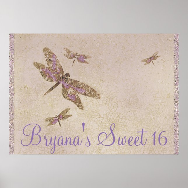 Poster Dragonlies Purple & Gold Bannière de la Fête des l (Devant)