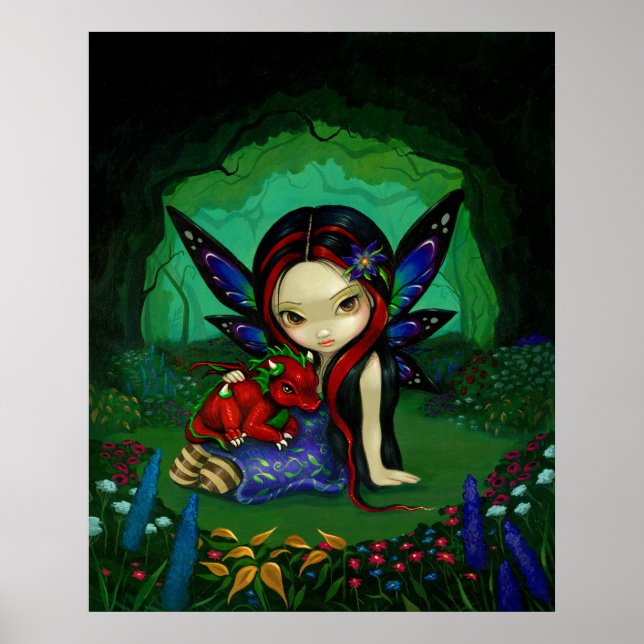 Poster Dragonling Garden 1 imaginaire dragon fairy Art Pr (Devant)