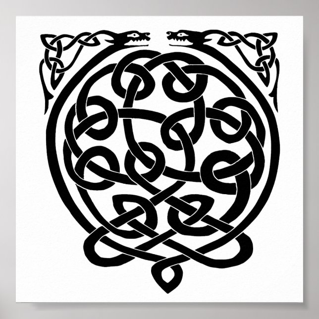Poster Dragons à noeuds celtiques - noir et blanc (Devant)