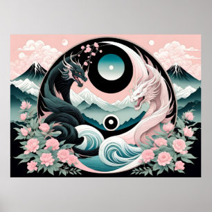Poster Dragons Floral Mountain Rose Sage Turquoise