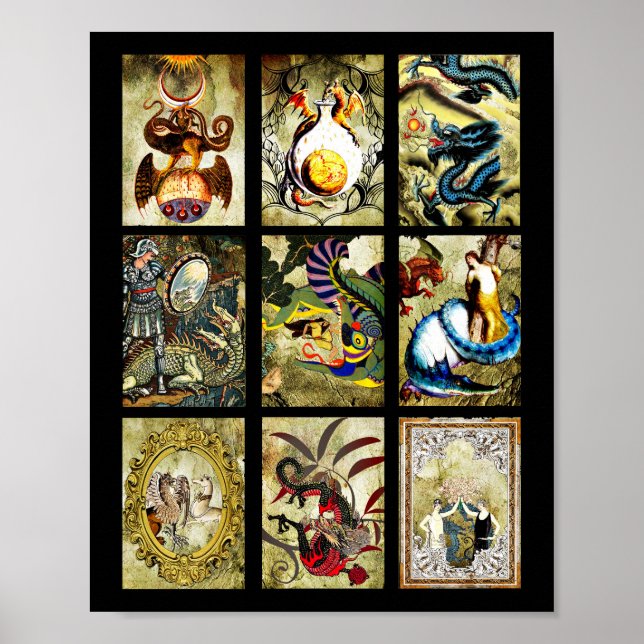 Poster Dragons Maiden Knights Imaginaire conte de fées Ar (Devant)