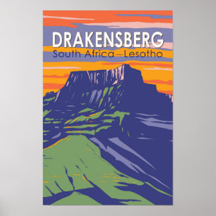 Poster Drakensberg Afrique du Sud Lesotho Travel Art Retr