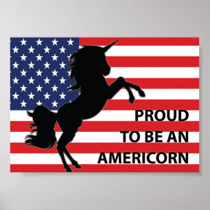 Poster Drapeau 4 juillet américain patriotique Unicorne É