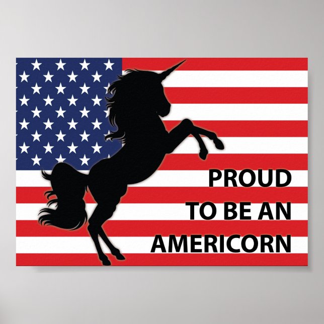Poster Drapeau 4 juillet américain patriotique Unicorne É (Devant)