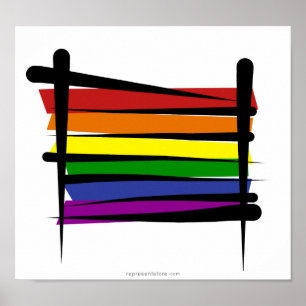 Poster Drapeau à pinceau Gay pride arc-en-ciel