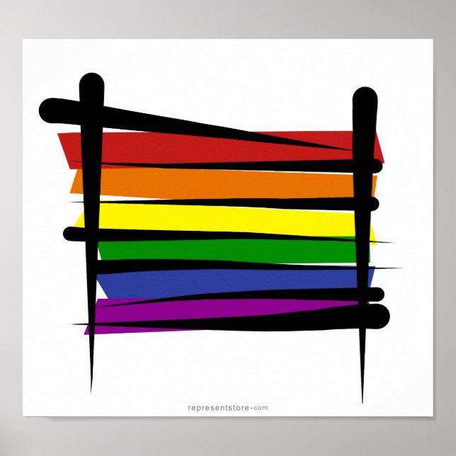 Poster Drapeau à pinceau Gay pride arc-en-ciel (Devant)
