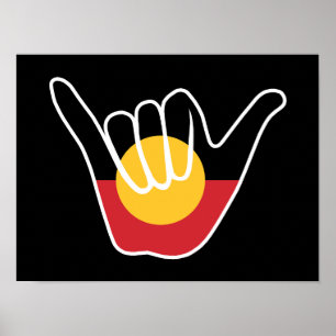 Poster Drapeau aborigène australien signe Shaka pendaison