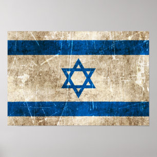 Poster Drapeau âgé et rayé de cru de l'Israël
