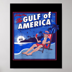 Poster Drapeau Américain 2025 Du Golfe Rétro D'Amérique E
