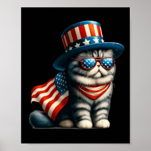 Poster Drapeau Américain 4 juillet Chat Meowica En