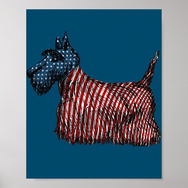 Poster Drapeau américain 4 juillet écossais Terrier Dog (Devant)