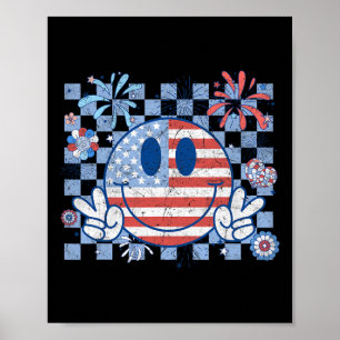 Poster Drapeau Américain 4 Juillet Groovy Visage Souriant