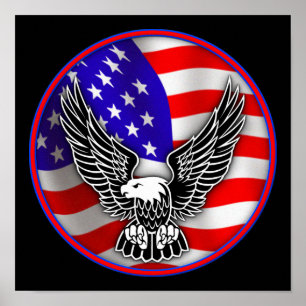 Poster Drapeau Américain Aigle à tête blanche États-Unis 