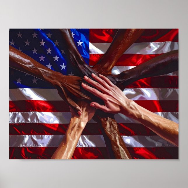Poster Drapeau américain avec les mains de divers América (Devant)