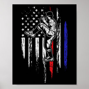 Poster Drapeau Américain Baseball Lanceur Usa Lancement 4