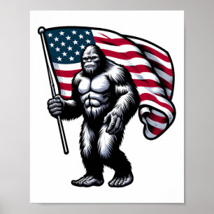 Poster Drapeau américain Bigfoot 4 juillet Sasquatch Pa
