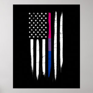 Poster Drapeau américain Bisexual Thin Line