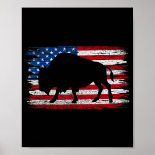 Poster Drapeau Américain Buffalo Patriotique Rétro Bison